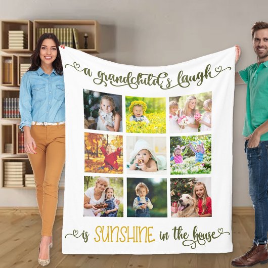 祖父母フォトコラージュグランチルドレン笑い引用文 フリースブランケット