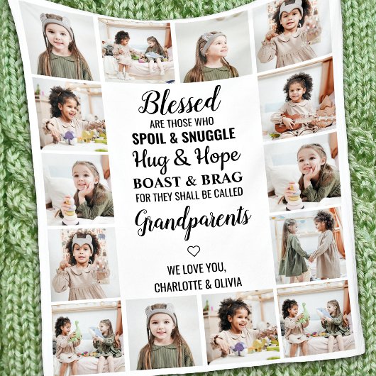 祖父母フォトコラージュ フリースブランケット