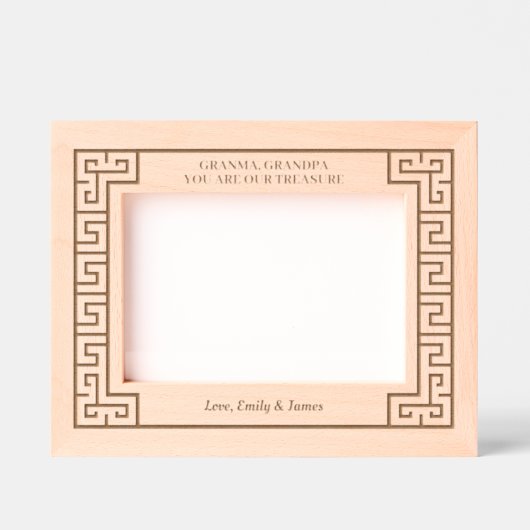 祖父母フォトファミリー記念ギリシャ語蛇行 レーザー彫刻フレーム (正面)