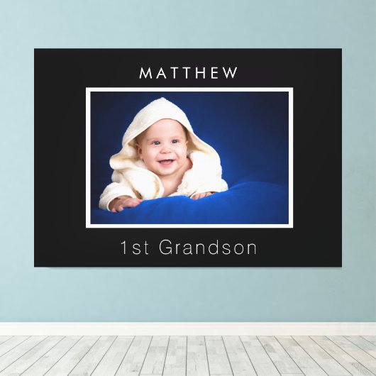 祖父母ベビーカスタム写真第1期孫ブラック キャンバスプリント (インサイチュ (ウッドフロア))