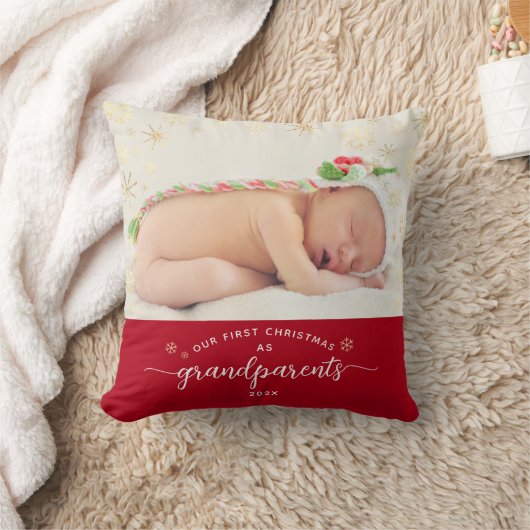 祖父母ベビー初めてのクリスマス雪片フォト クッション (ブランケット)