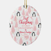 祖父母ペンギン素晴らしピンクのクリスマス セラミックオーナメント (右)