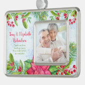 祖父母メモリアル写真テンプレートクリスマス シルバープレートフレームオーナメント (左)