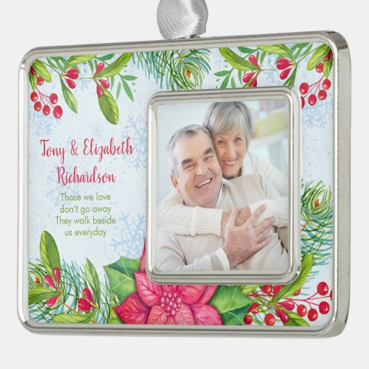 祖父母メモリアル写真テンプレートクリスマス シルバープレートフレームオーナメント (左)