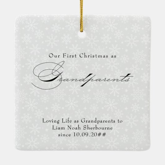 祖父母メリーとして縦写真のスノーフレーク セラミックオーナメント (裏面)