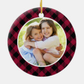 祖父母レッドプレイドクリスマスフォト両面 セラミックオーナメント (裏面)