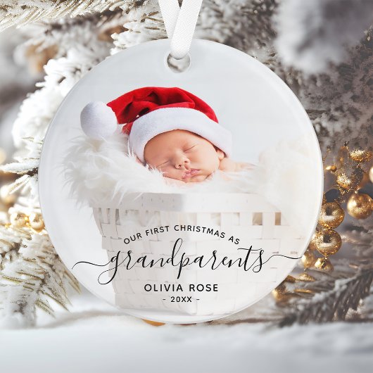 祖父母初のクリスマス 写真 ブラックスクリプト オーナメント