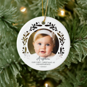 祖父母初のクリスマス 赤ちゃん 2枚の写真 セラミックオーナメント