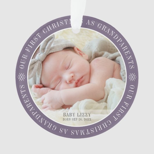 祖父母初めてのクリスマスの写モダン真 オーナメント (正面)