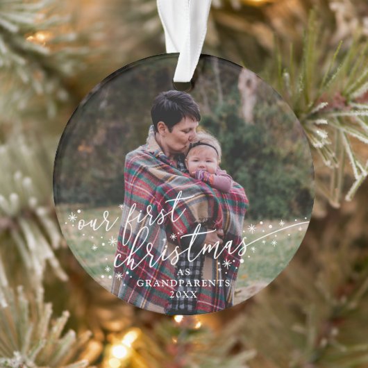 祖父母初めてのクリスマスの白い脚本 オーナメント (ツリー)