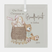 祖父母初めてのクリスマステディベアおもちゃバスケット ガラスオーナメント (正面)