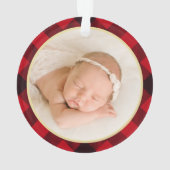 祖父母初めてのクリスマストラック赤い格子写真 オーナメント (裏面)