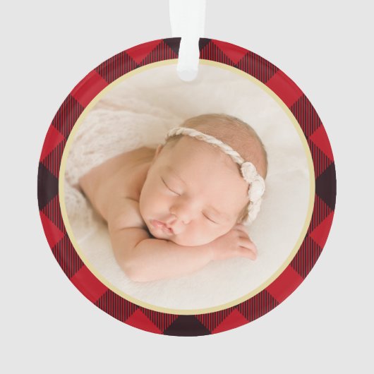 祖父母初めてのクリスマストラック赤い格子写真 オーナメント (裏面)
