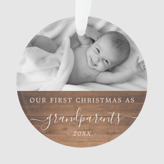 祖父母初めてのクリスマスフォトウッド オーナメント (正面)