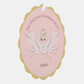 祖父母初めてのクリスマスフォトエンジェル金ゴールドピンク オーナメントカード (右)