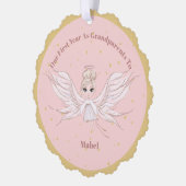 祖父母初めてのクリスマスフォトエンジェル金ゴールドピンク オーナメントカード (左)