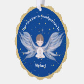 祖父母初めてのクリスマスフォトエンジェル金ゴールドブルー オーナメントカード (左)