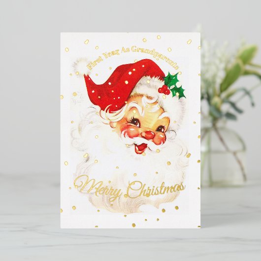 祖父母初めてのクリスマスフォトサンタメリー 箔シーズンカード (立ち正面)
