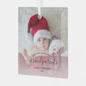 祖父母初めてのクリスマスフォトブラックスクリプト ガラスオーナメント (正面左)