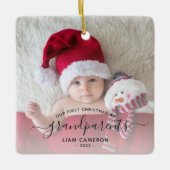 祖父母初めてのクリスマスフォトブラックスクリプト セラミックオーナメント (正面)