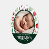 祖父母初めてのクリスマスフォトホリデーパターン メタルオーナメント (正面左)