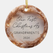 祖父母初めてのクリスマスフォトヴィンテージライト セラミックオーナメント (正面)