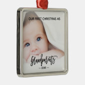 祖父母初めてのクリスマスベビー写真 メタルオーナメント (右)