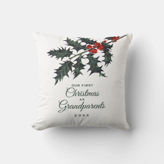 祖父母初めてのクリスマスホリー クッション (正面)
