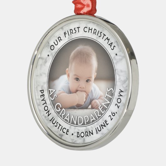 祖父母初めてのクリスマスワンフォトマフェイクーブル メタルオーナメント (左)