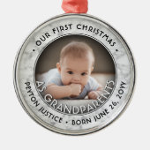 祖父母初めてのクリスマスワンフォトマフェイクーブル メタルオーナメント (正面)