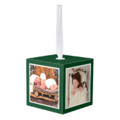 祖父母初めてのクリスマスヴィンテージトラック写真 キューブオーナメント (裏面アングル)