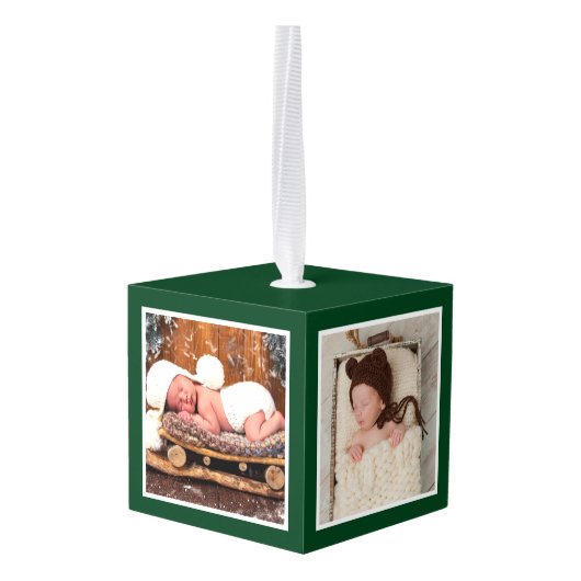 祖父母初めてのクリスマスヴィンテージトラック写真 キューブオーナメント (裏面アングル)