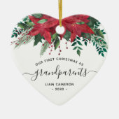 祖父母初めてのクリスマス写真Poinsettia セラミックオーナメント (正面)