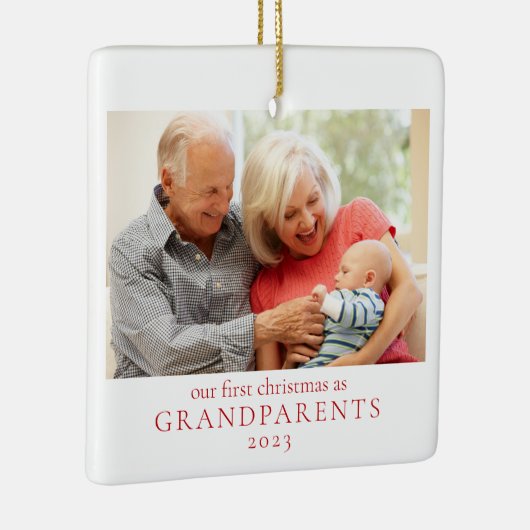 祖父母初めてのクリスマス新生児写真 セラミックオーナメント (右)