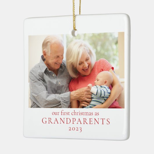 祖父母初めてのクリスマス新生児写真 セラミックオーナメント (左)