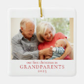 祖父母初めてのクリスマス新生児写真 セラミックオーナメント (正面)