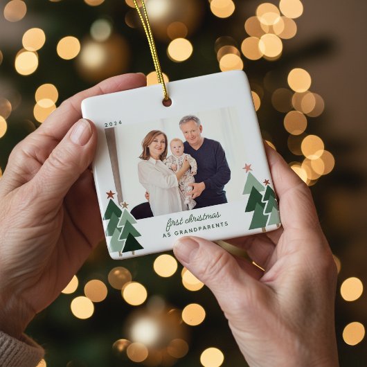 祖父母初めてのクリスマス素朴ツリー写真 セラミックオーナメント