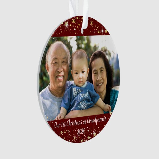 祖父母初めてのクリスマス2枚の写真スター オーナメント (正面)
