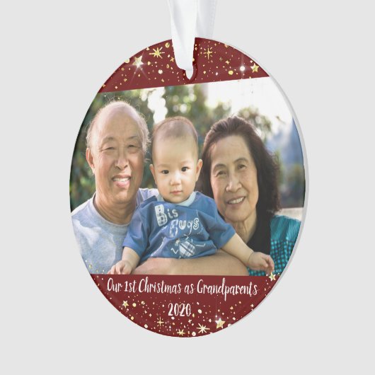 祖父母初めてのクリスマス2枚の写真スター オーナメント (正面)
