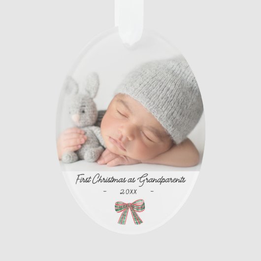 祖父母初めてのクリスマス2枚の写真 オーナメント (正面)