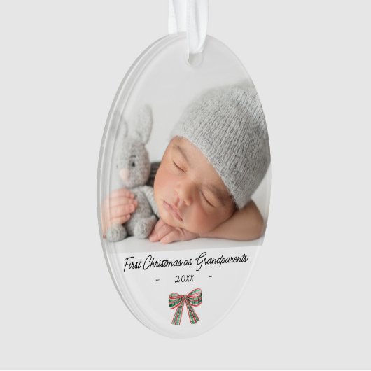 祖父母初めてのクリスマス2枚の写真 オーナメント (正面)
