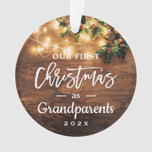 祖父母初めてのクリスマスString Lights写真 オーナメント (正面)