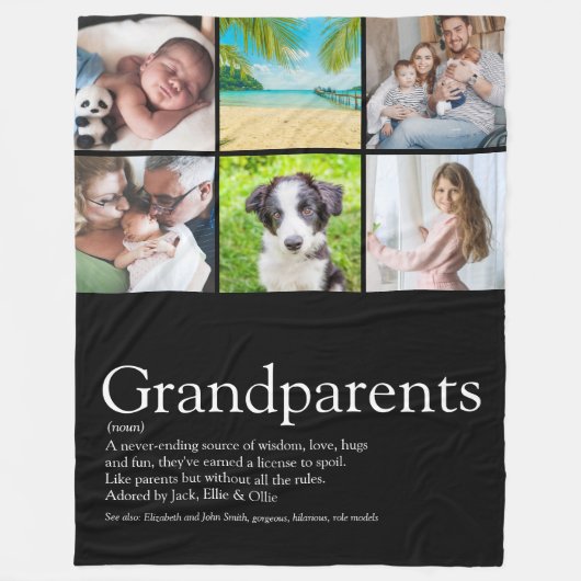 祖父母定義写真コラージュ フリースブランケット (正面)