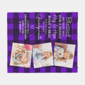 祖父母引用文カスタム3フォトパープルプレイド フリースブランケット (正面(横))