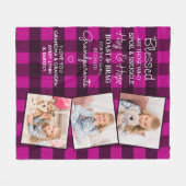 祖父母引用文カスタム3フォトピンクプレイド フリースブランケット (正面(横))