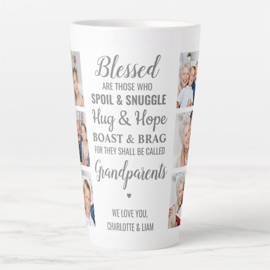 祖父母引用文パーソナライズされた写真コラージュ カフェラテマグ (正面)