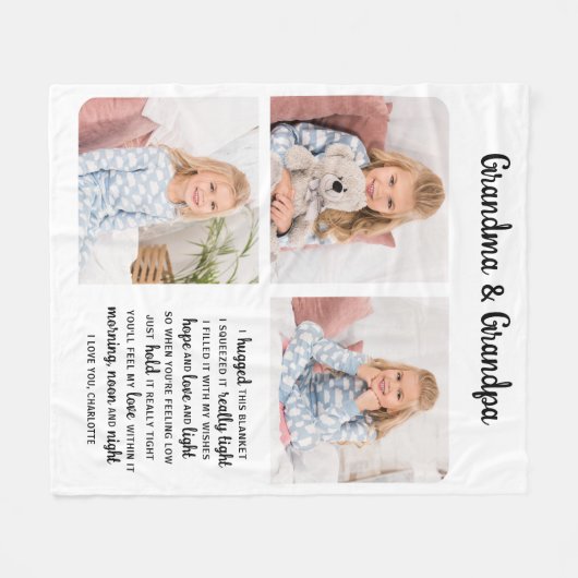 祖父母引用文フォトコラージュ フリースブランケット (正面(横))