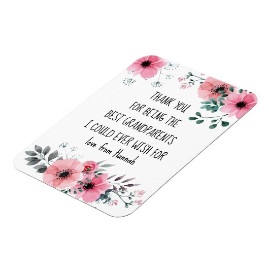 祖父母最高の引用文ピンクフローラパーソナライズされた マグネット (左側)