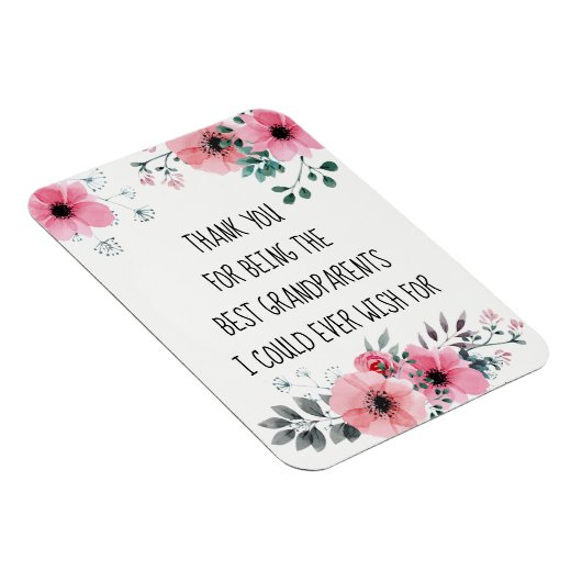 祖父母最高の引用文水彩桃色フローラ マグネット (右側)