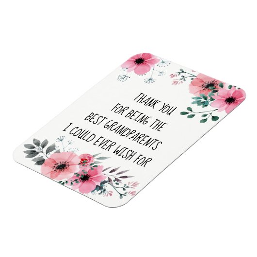 祖父母最高の引用文水彩桃色フローラ マグネット (左側)